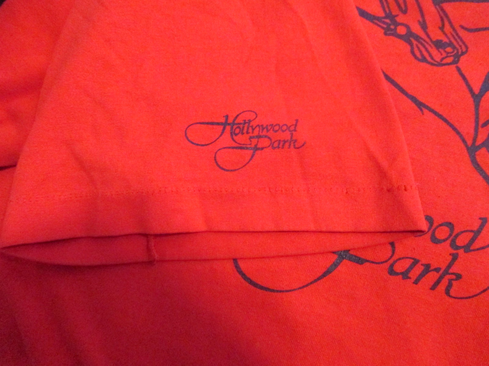 VINTAGE HOLLYWOOD PARK RACE TRACK HORSE JOCKEY THOROUGHBRED T SHIRT RED RARE HTF