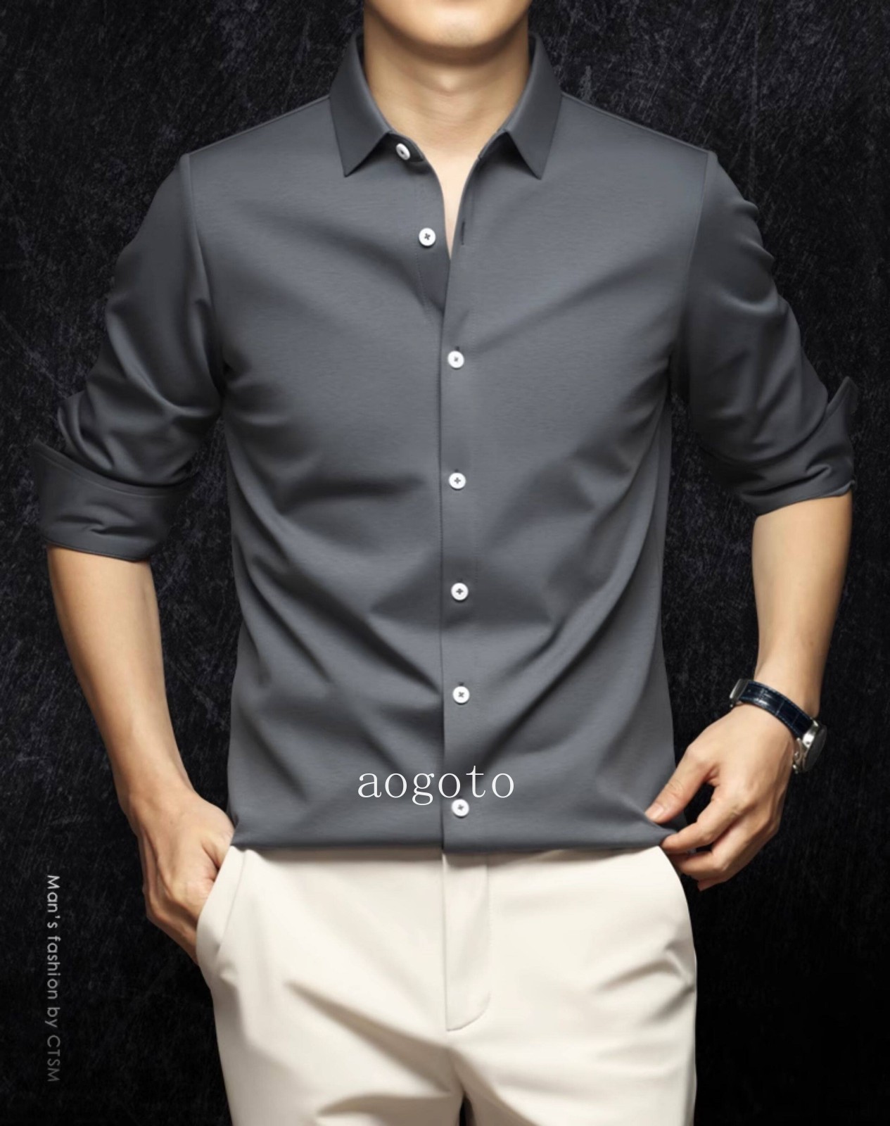 Spring Mens Long Sleeve Shirt Silk Cotton Business Casual Formal Slim Fit Shirts