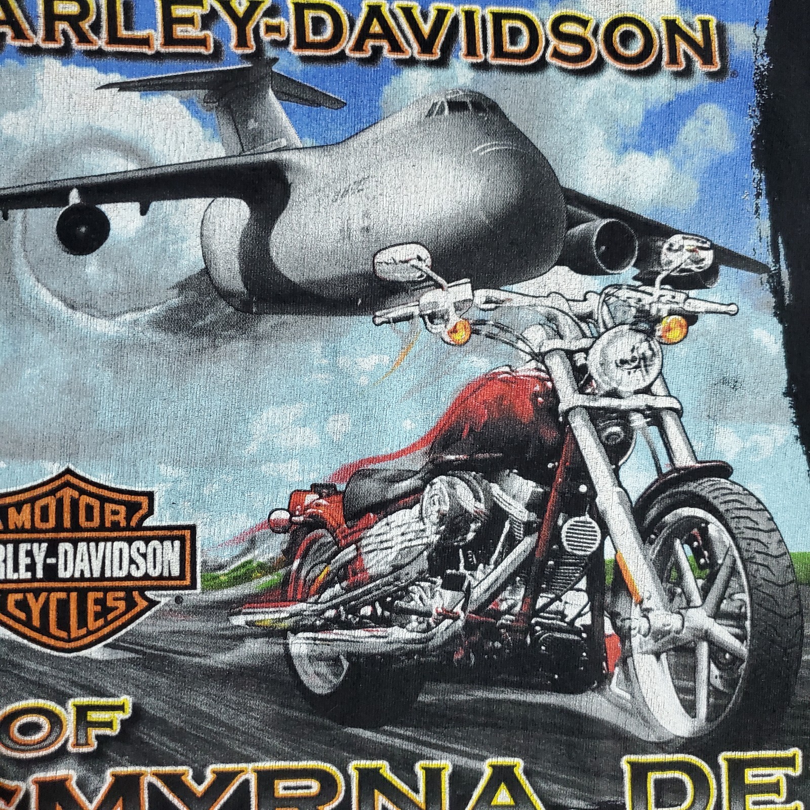 Harley Davidson T Shirt Mens Sz Large Black Rommel Smyrna DE Bike Jet Eagles USA