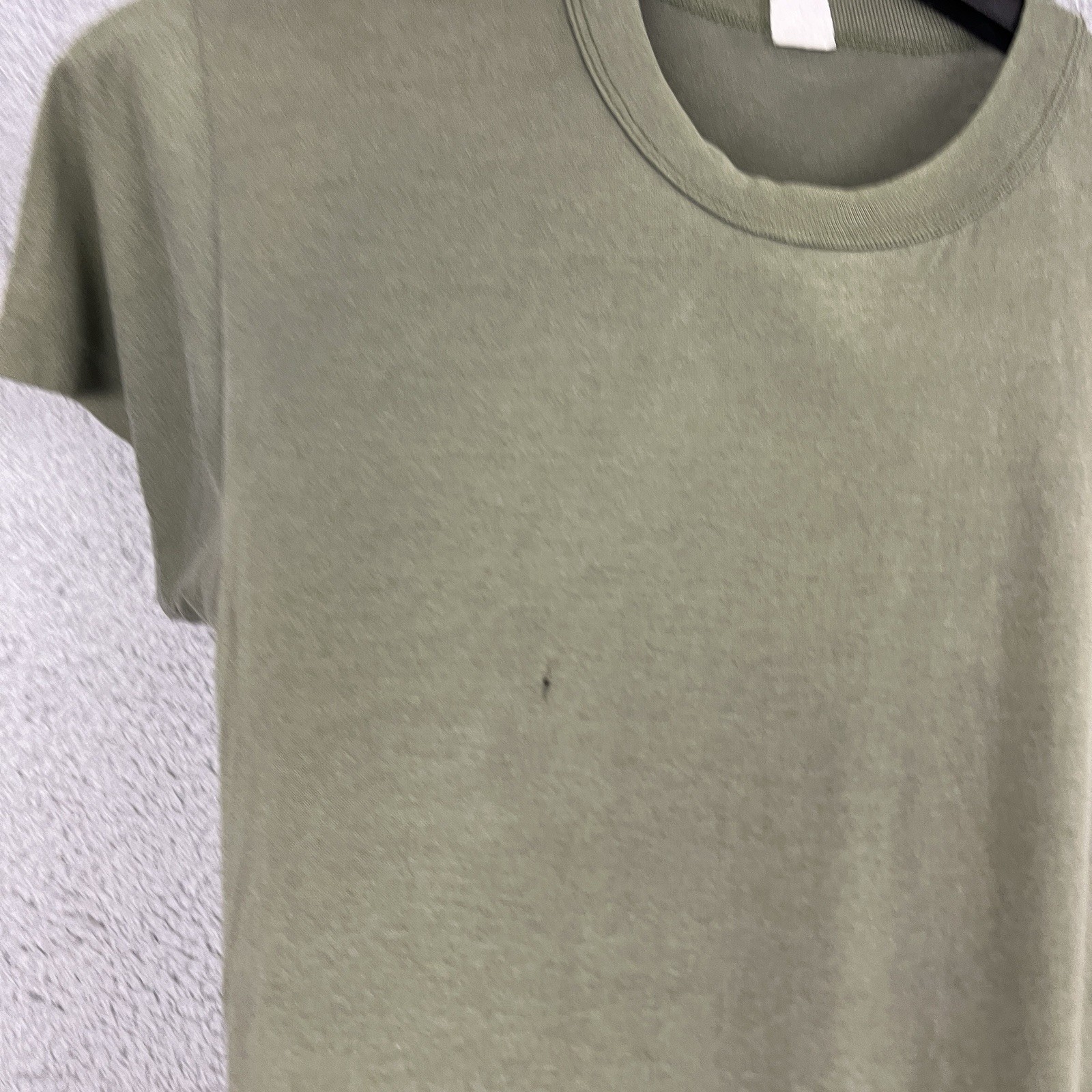 VTG Army Green T Shirt Single Stitch Olive MZRS 16.5” PTP Military Distress 70s