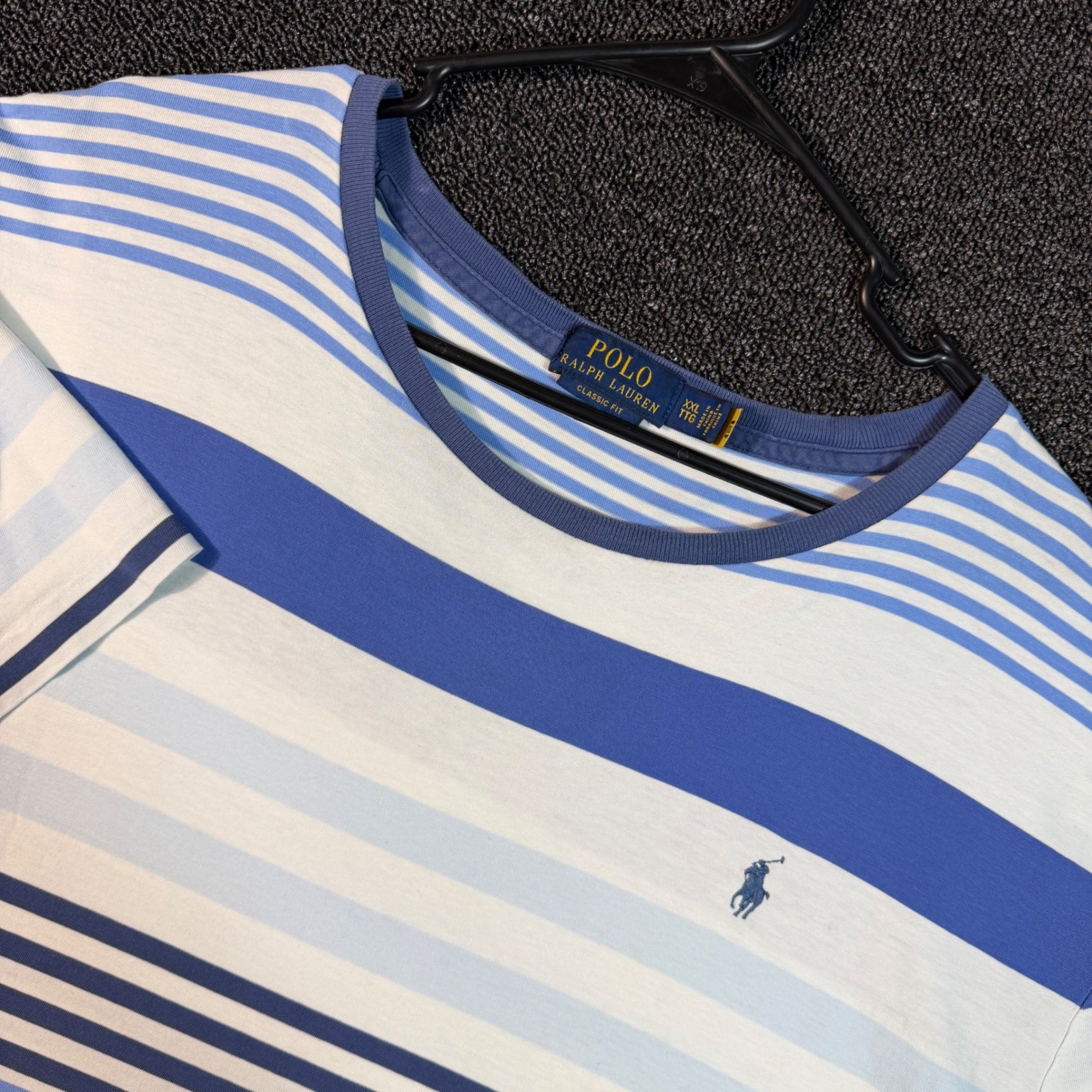 Polo Ralph Lauren Men’s XXL Blue White Striped Classic Fit Short Sleeve T-Shirt