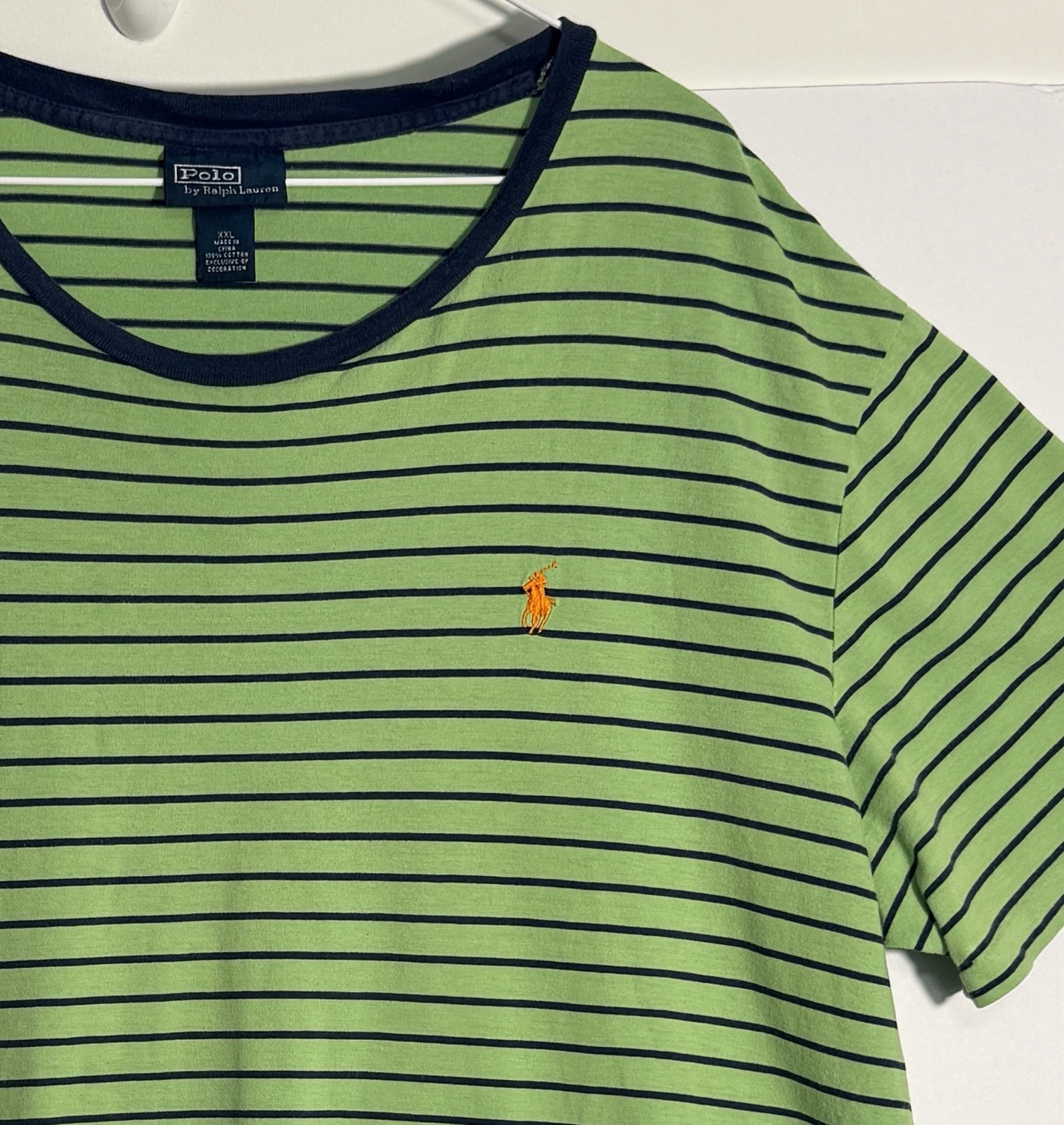 POLO by RALPH LAUREN Men’s Lime Green w/Navy Stripe Short Sleeve Tshirt Size XXL
