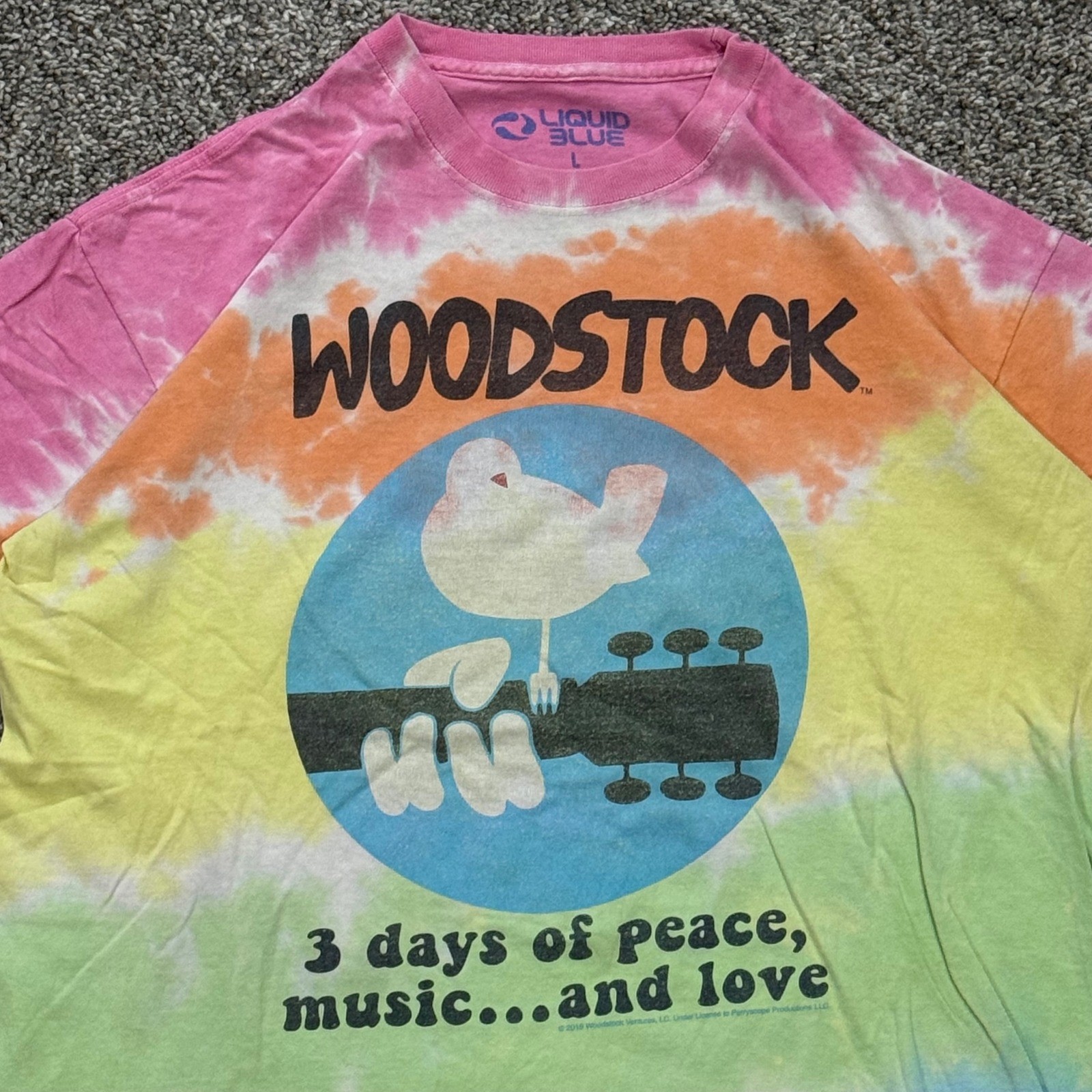 Liquid Blue 2016 Woodstock Tie Dye Band Tee Shirt Mens L Rainbow Music Festival