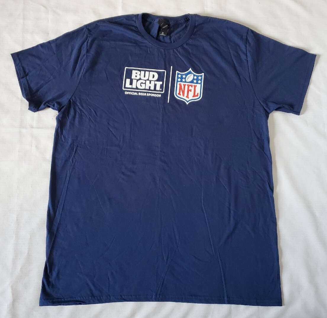 NFL Bud Light T-Shirt Mens XL Blue Official Beer Sponsor Graphic Cotton