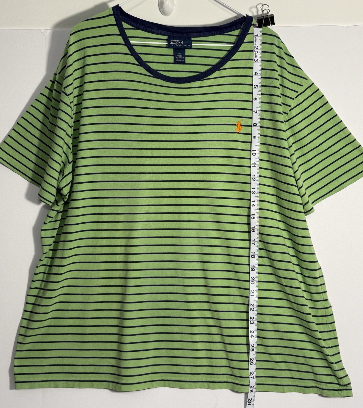 POLO by RALPH LAUREN Men’s Lime Green w/Navy Stripe Short Sleeve Tshirt Size XXL