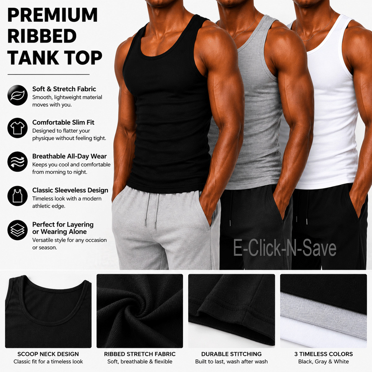 3, 6 Pack Mens 100% Cotton Ribbed A-Shirts Undershirts Wife Beater NEW Tank Tops