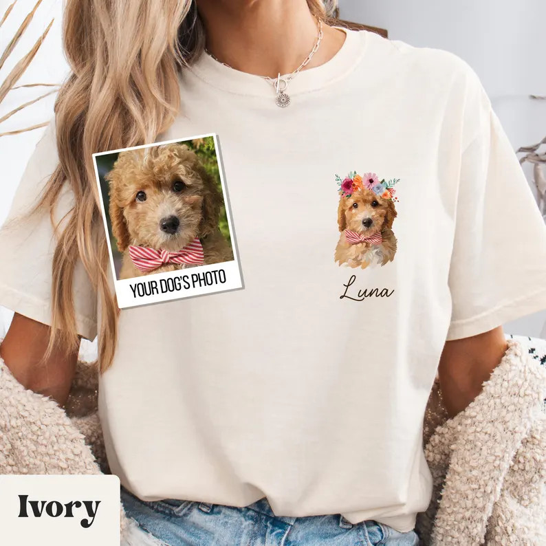 Custom Pet Portrait Comfort Tee Personalized Dog Cat Photo