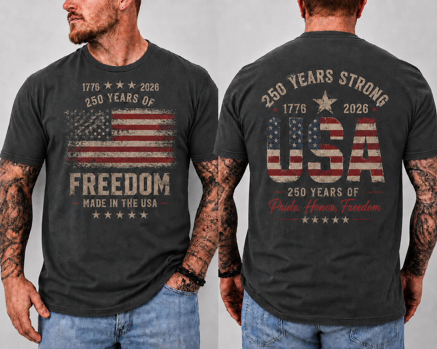 USA 250 Years Anniversary T-Shirt 1776-2026 Patriotic American Flag Tee Gift