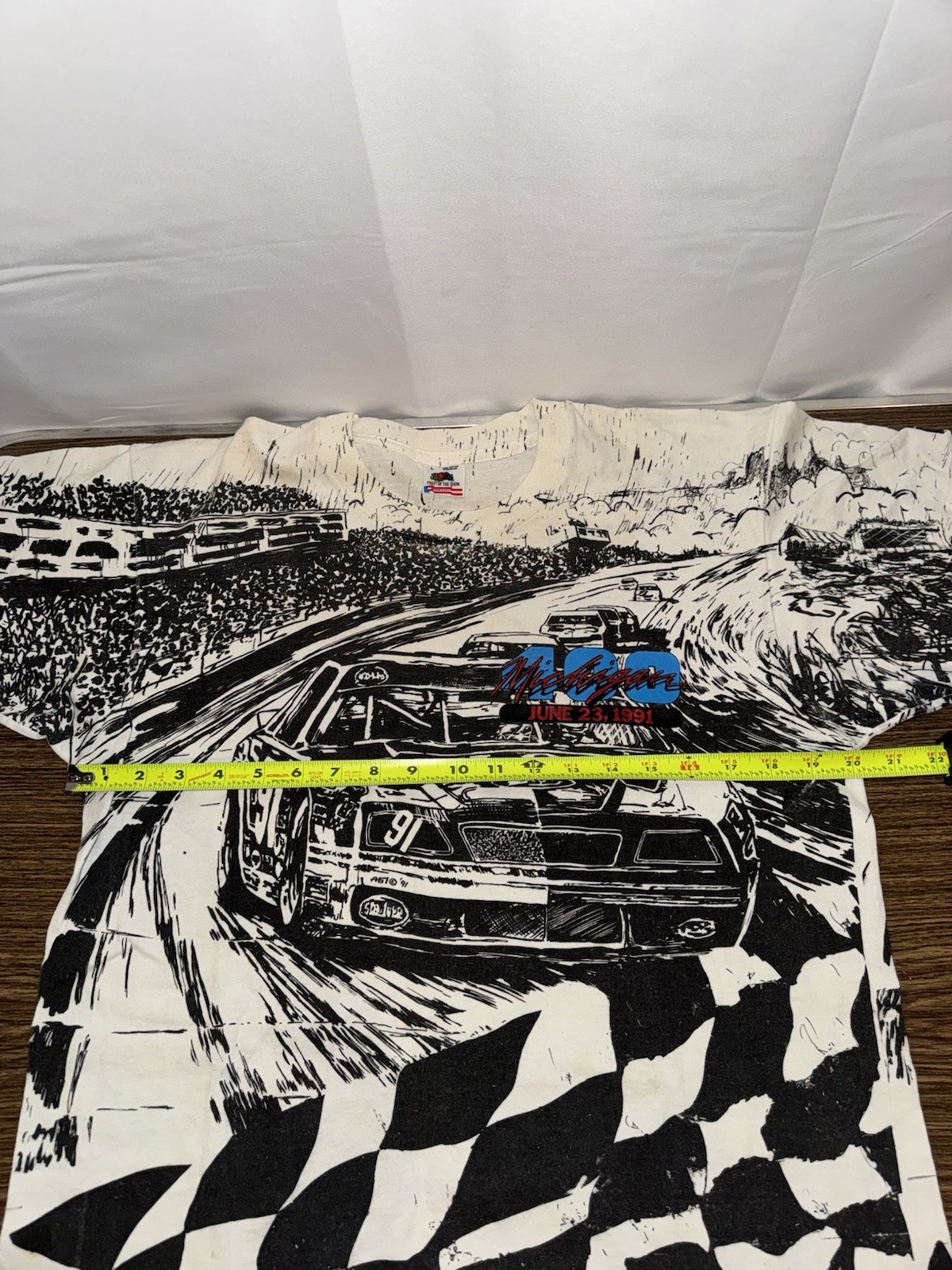 Vintage NASCAR Winston Cup 1991 Michigan Black & White All Over Print T-Shirt