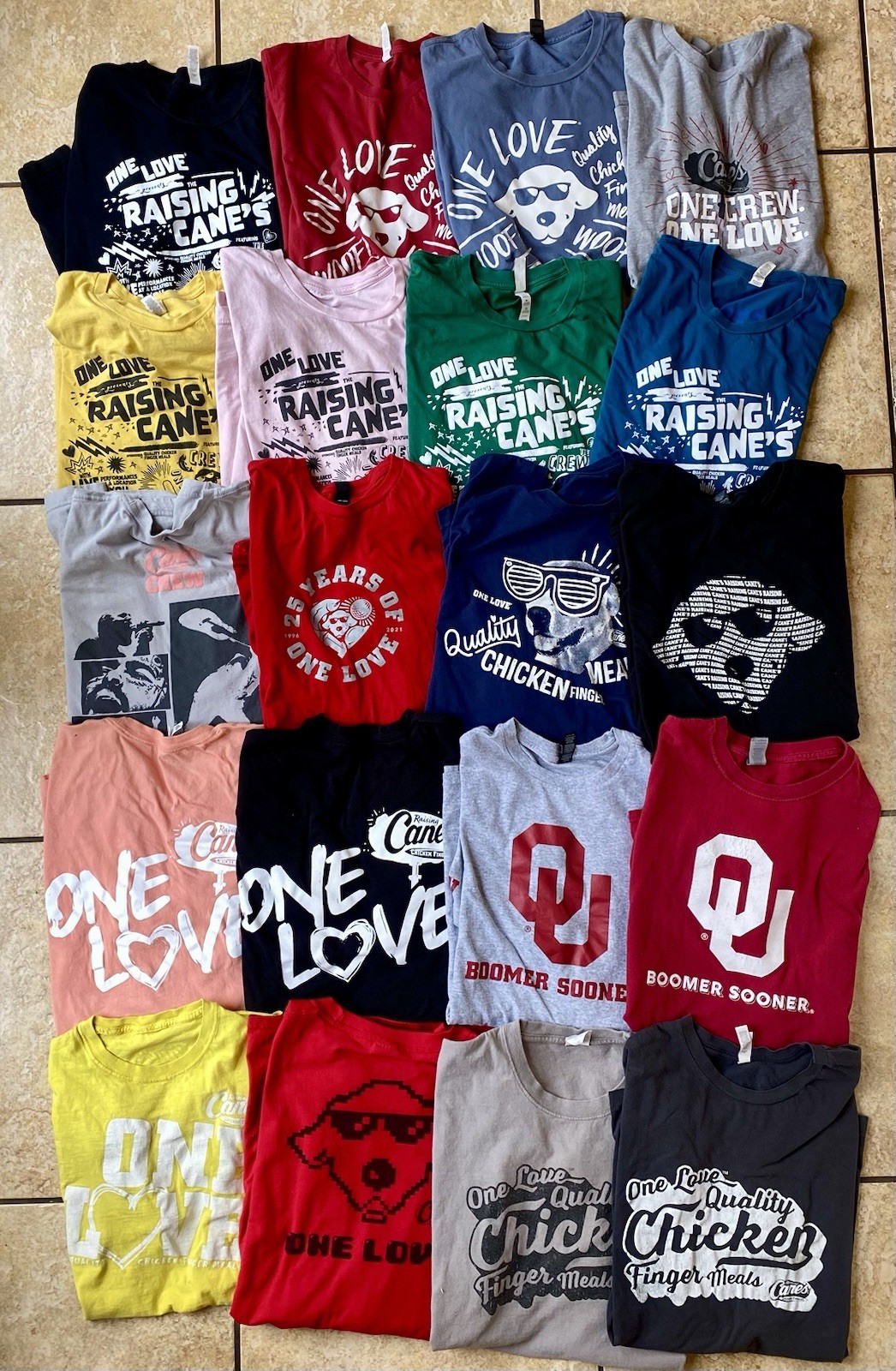 20 Raising Cane’s Chicken Crew Employee Shirts POST MALONE ONE LOVE 1LV WOOF
