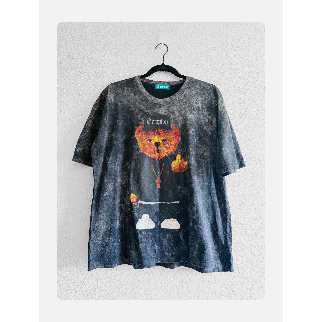 Bacon Streetwear Grunge Acid Wash Casual Fashion Forward T-shirt Dark Gray L NWT