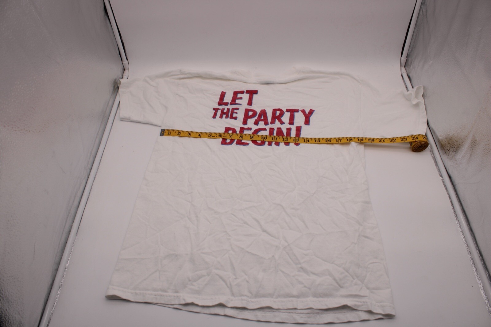 Vintage Genny Light Let the Party Begin Gildan Heavy Large White T-shirt R1B6