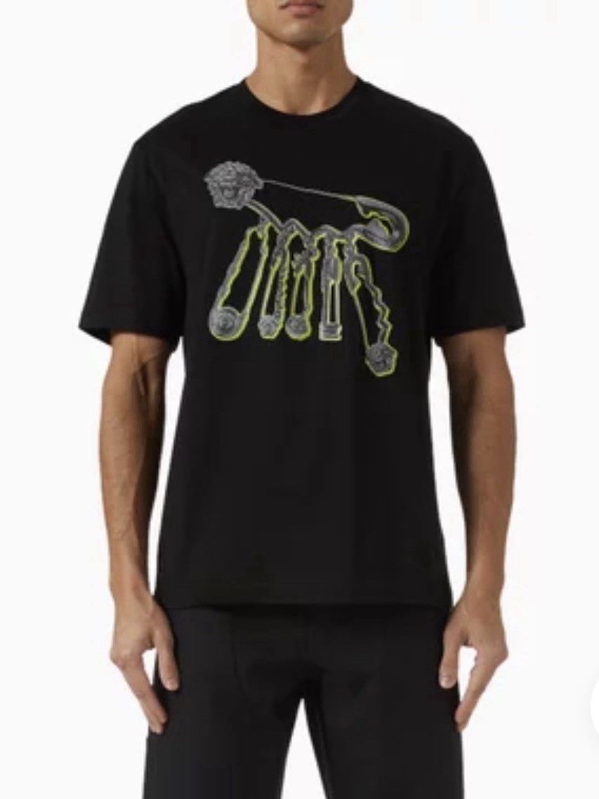 Versace Pop Pin Mesusa Black Cotton Jersey T-shirt Men’s Size 2XL Authentic