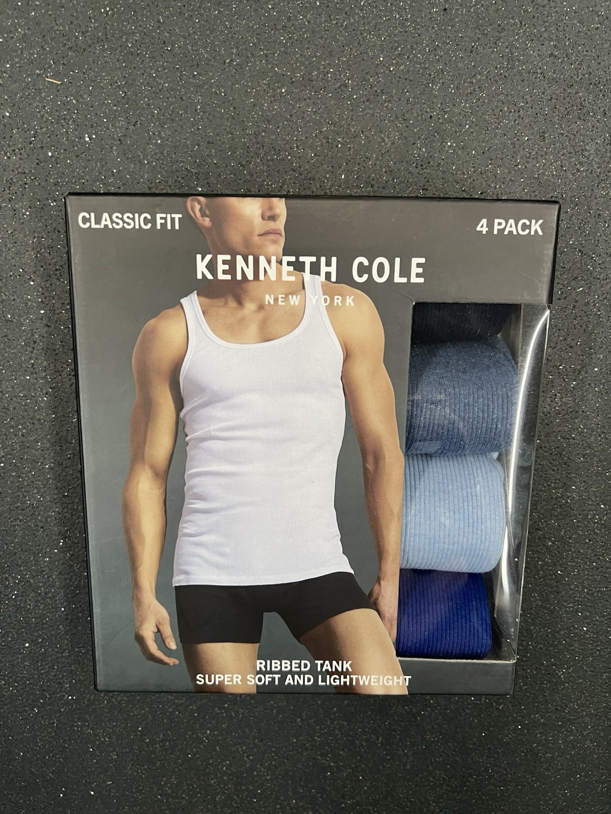 Kenneth Cole New York Athletic Fit Tank Tops Multi Color Soft 4 PK MED BLUES NEW