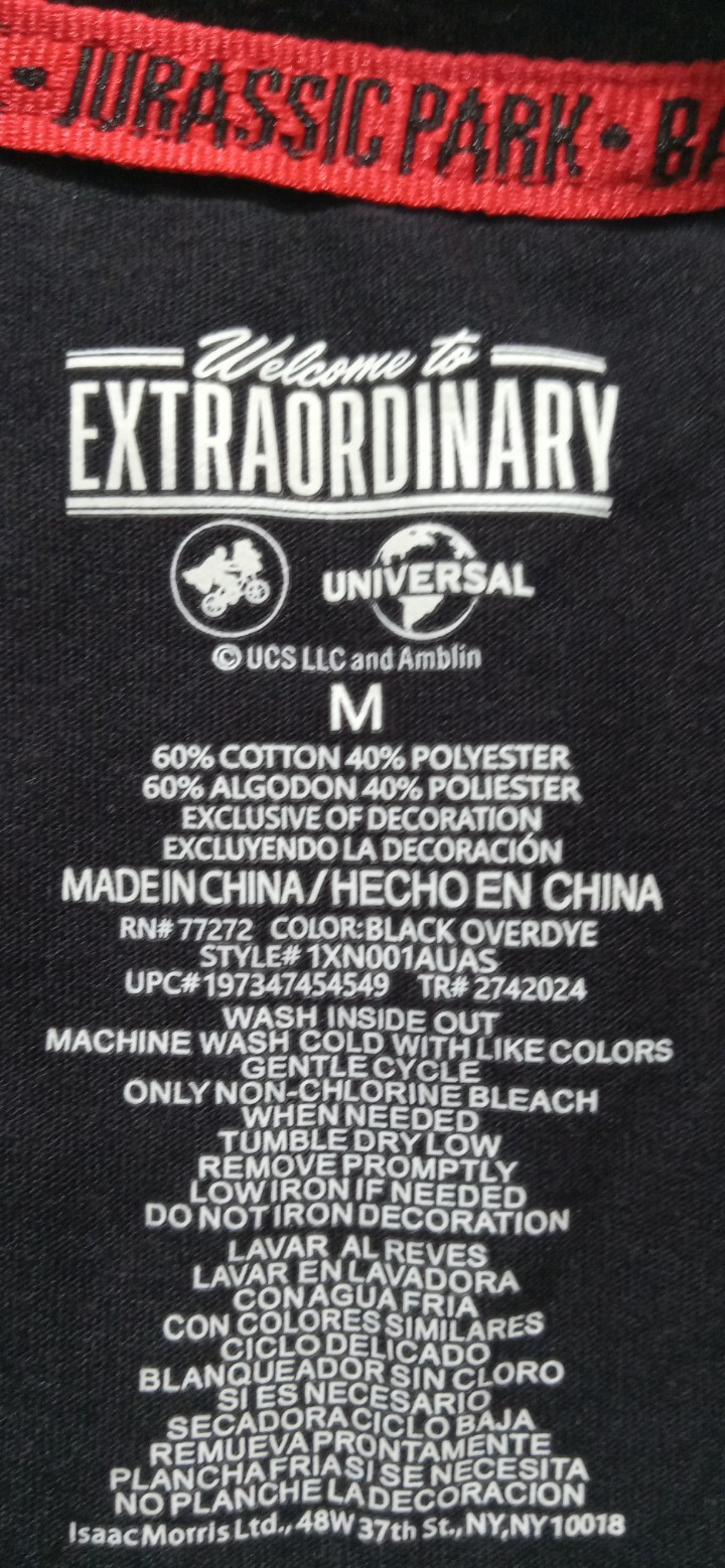 Universal Studios Men’s Medium T-Shirt E.T. Jaws Jurassic Park Black Overdye
