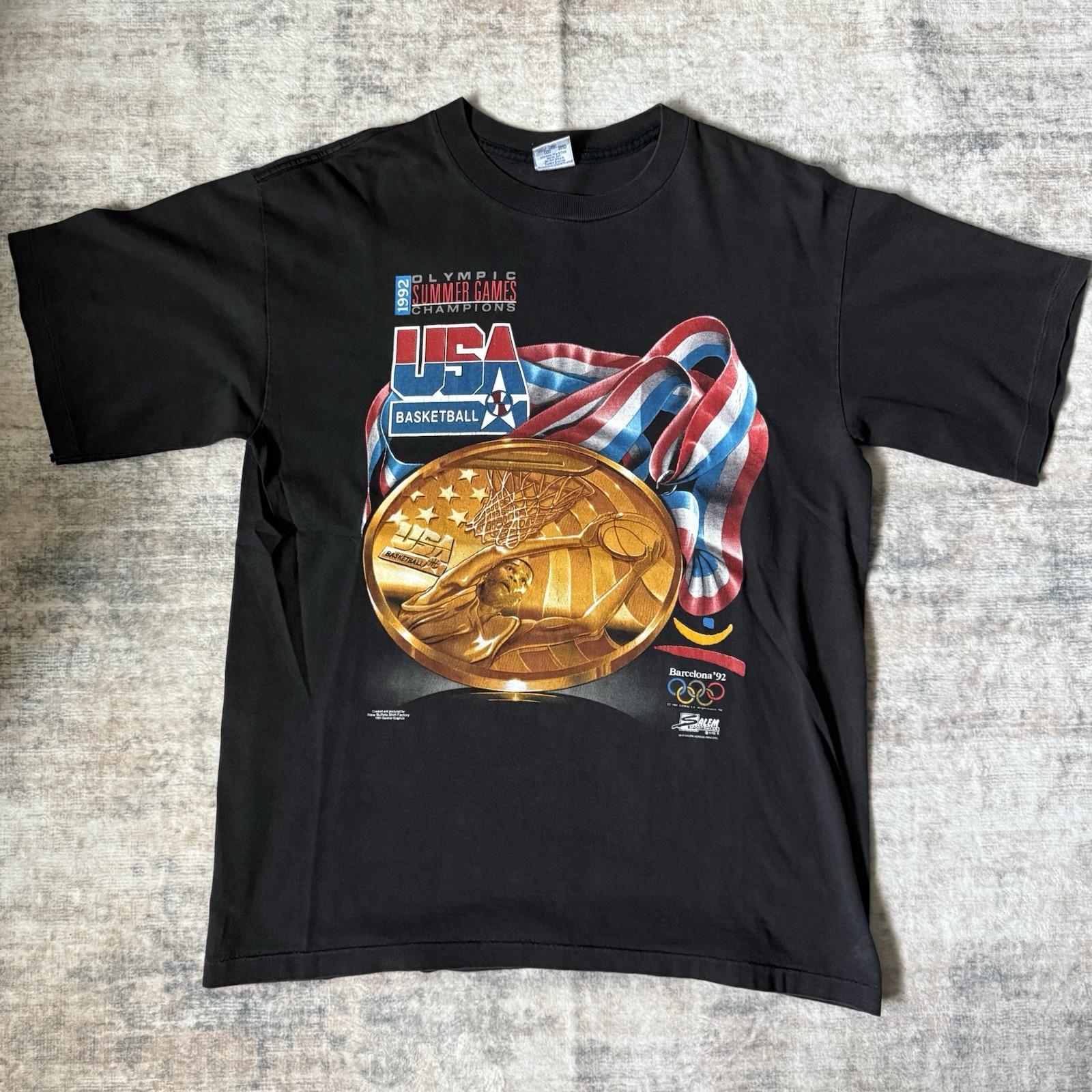 Vintage 1992 Barcelona Olympics USA Basketball Tshirt Single Stitch Size Large