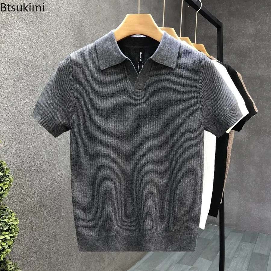2026 Men’s Summer Polo Shirt Korean Style Slim Wrinkle Resistant Collar Solid