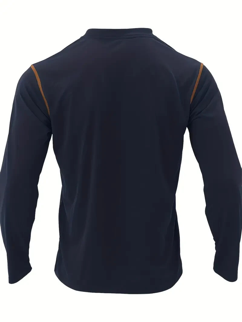 New Men’s Navy-Blue Long Sleeve Crew Neck Sports Shirt Soft Slight Stretch XL