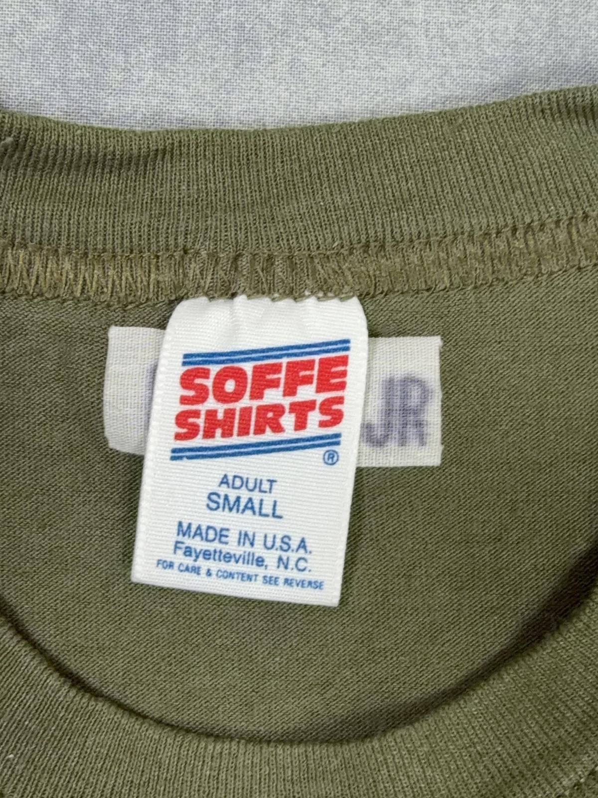 Vintage Soffe Shirt Mens S Green Solid Blank Crew Neck Tee Made USA Poly Cotton