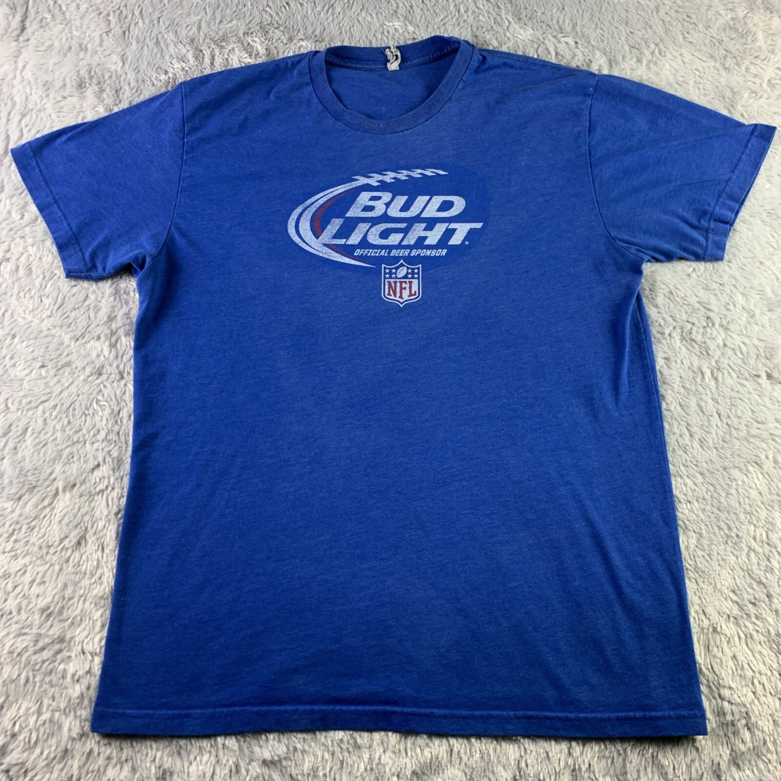 Bud Light Shirt Mens Large Blue White Red NFL Football Official Beer Sponsor Tee