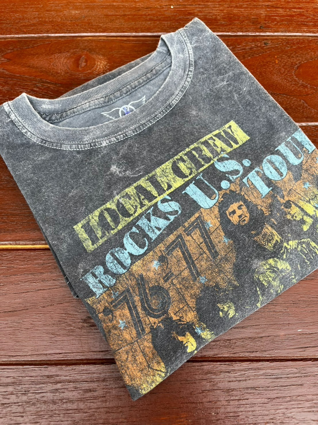 Aerosmith Shirt XL 1976 Rocks Tour Acid Wash Local Crew Grunge Metal Band Tee