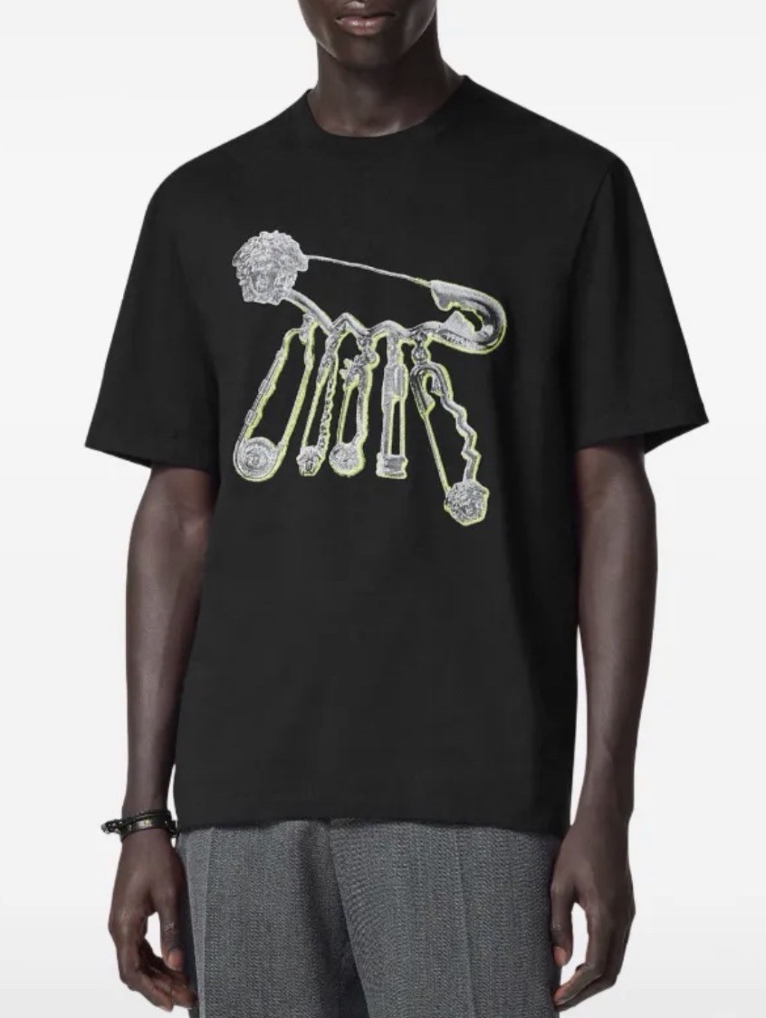 Versace Pop Pin Mesusa Black Cotton Jersey T-shirt Men’s Size 2XL Authentic