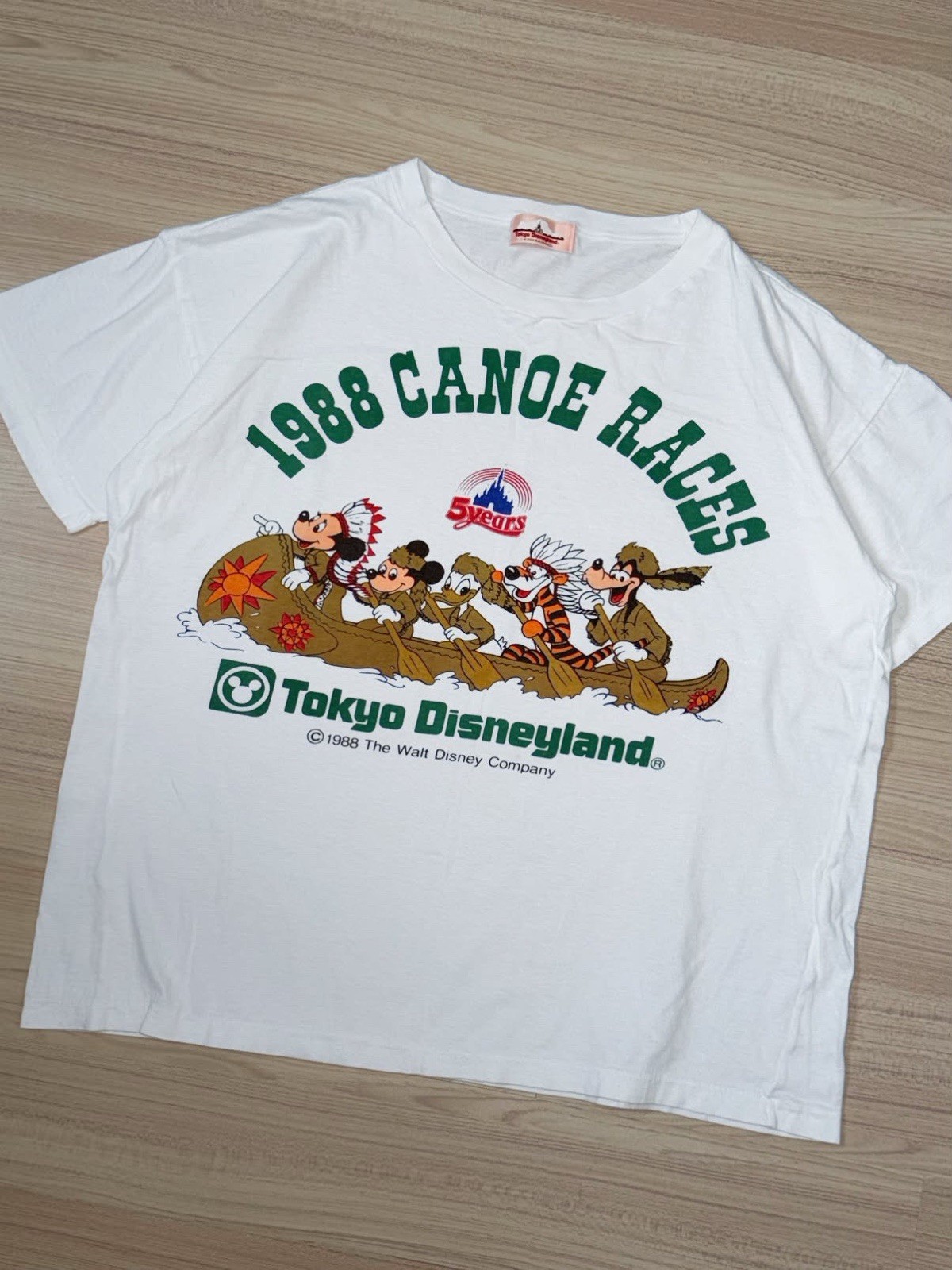 Vintage 1988 Tokyo Disneyland Conoe Races T-shirt 80s Rare White Mickey Disney