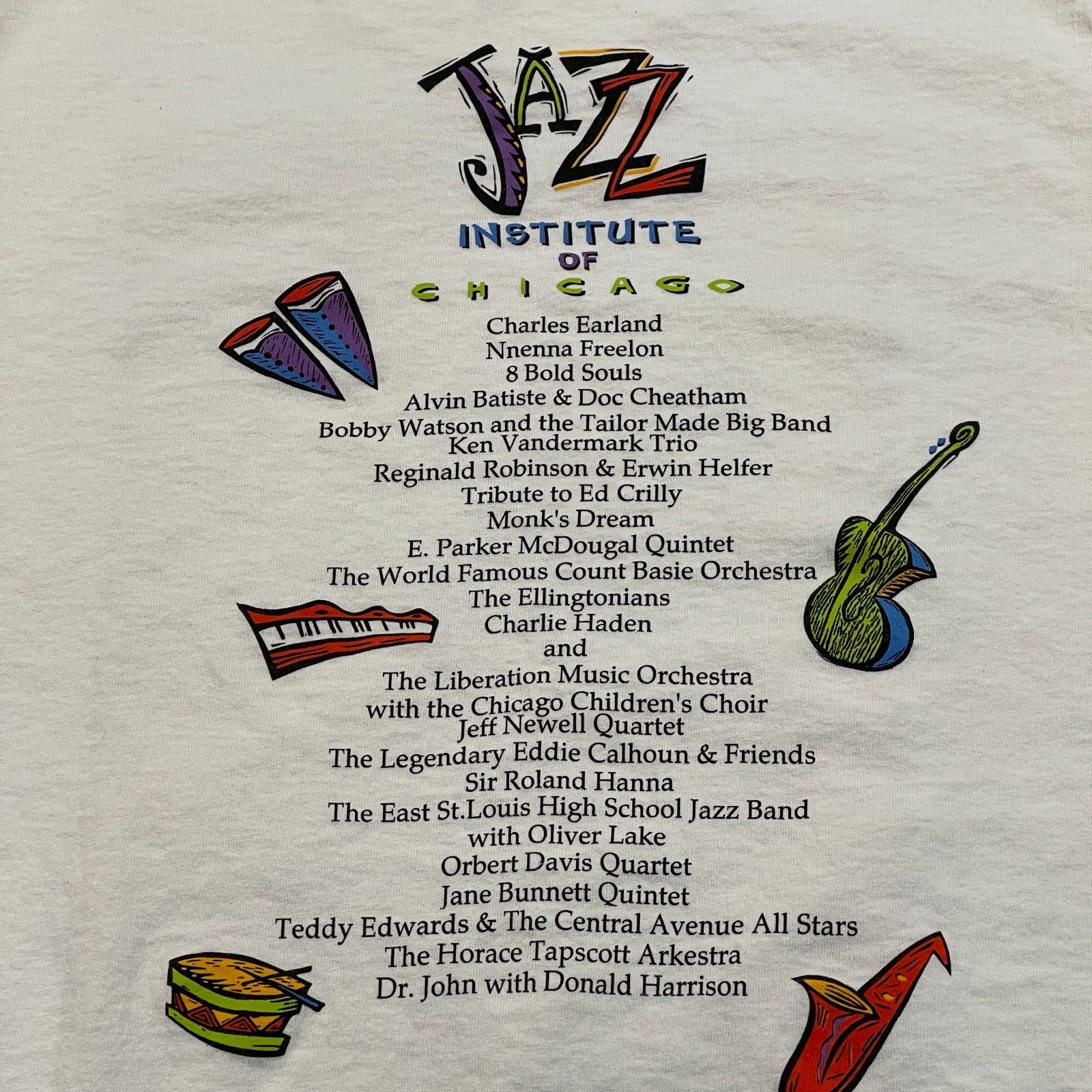 Vintage 1993 Chicago Jazz Music Festival Art Shirt Medium 19×28 Saxophone
