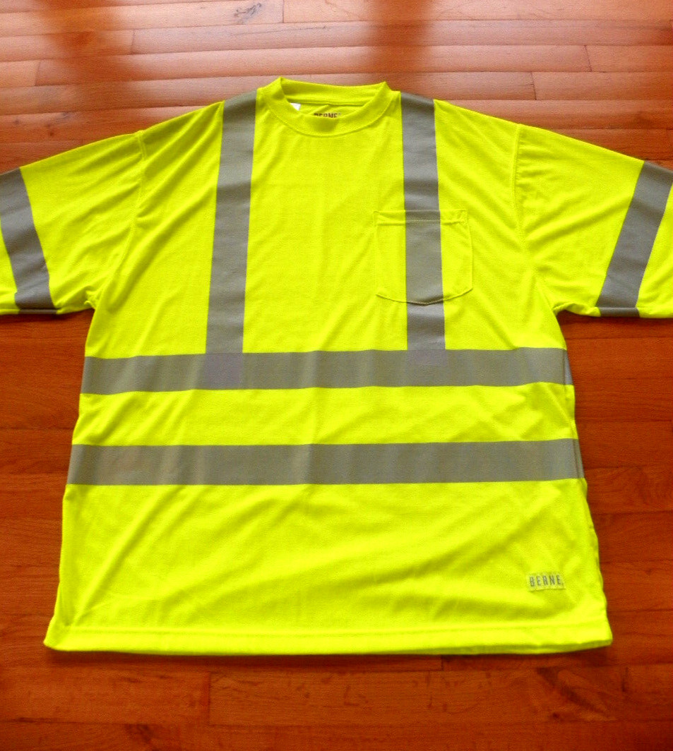 NWOT BERNE Safety Shirt Class 3 Level 2 Neon Yellow Reflective Stripe 2X