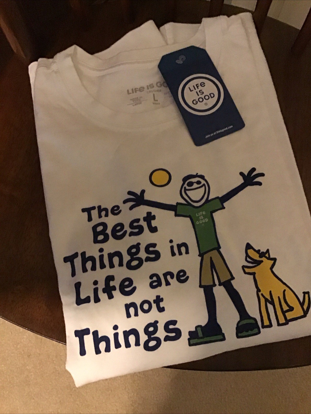 Life is Good Mens Large White Long Sleeve T- Shirt Crusher Jake & Rocket Graphic