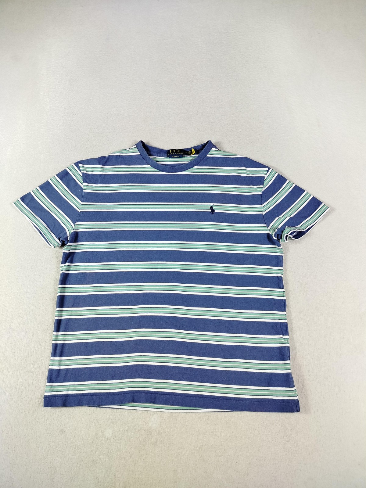 Polo Ralph Lauren Shirt Mens Medium Blue Striped Classic Fit Logo Tee Preppy
