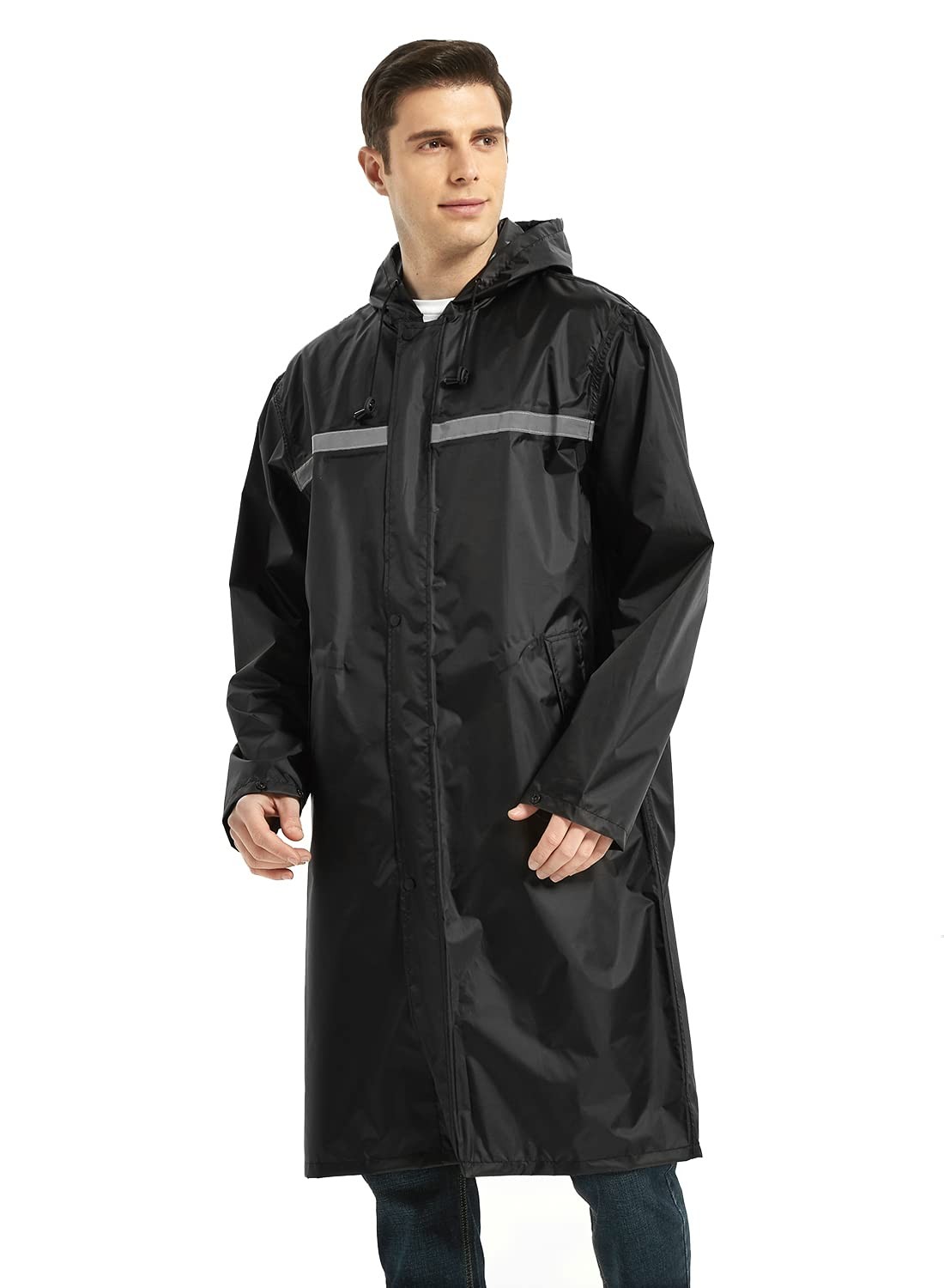 Mens Waterproof Hooded Raincoat Lightweight Packable Windproof Rain Jacket