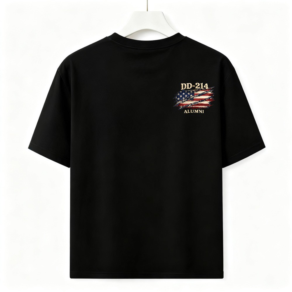 Two Sided DD-214 Alumni Vintage Graphic Tee American Flag Veteran Cotton T-Shirt