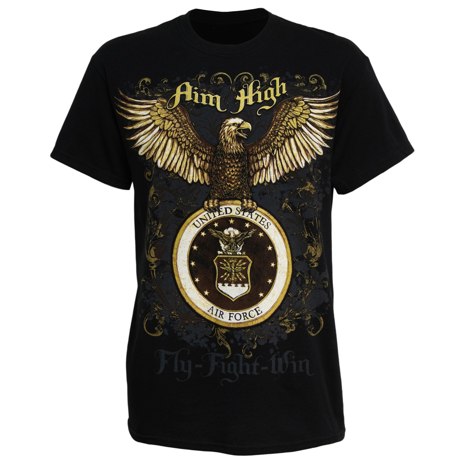 U.S. Air Force Emblem “Aim High” Men’s Graphic Print T-Shirt in Black, Medium