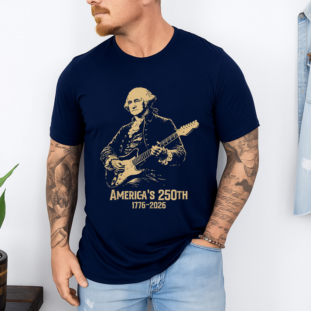 George Washington Playing Guitar 4th July 250th Anniversary T-Shirt