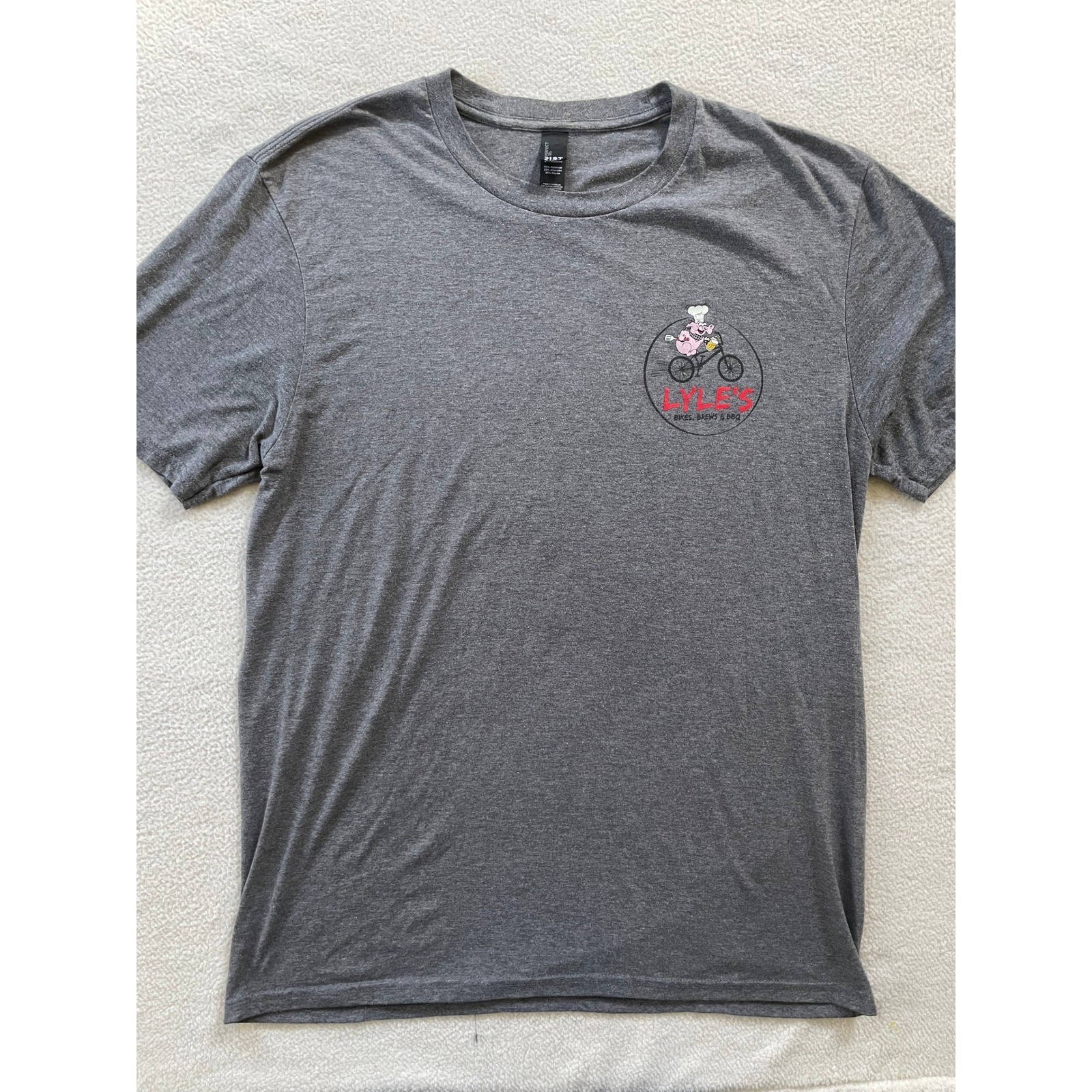 Mens Large T-Shirt Gray Lyle’s Bikes Brews & BBQ Loveland Ohio Tri-Blend