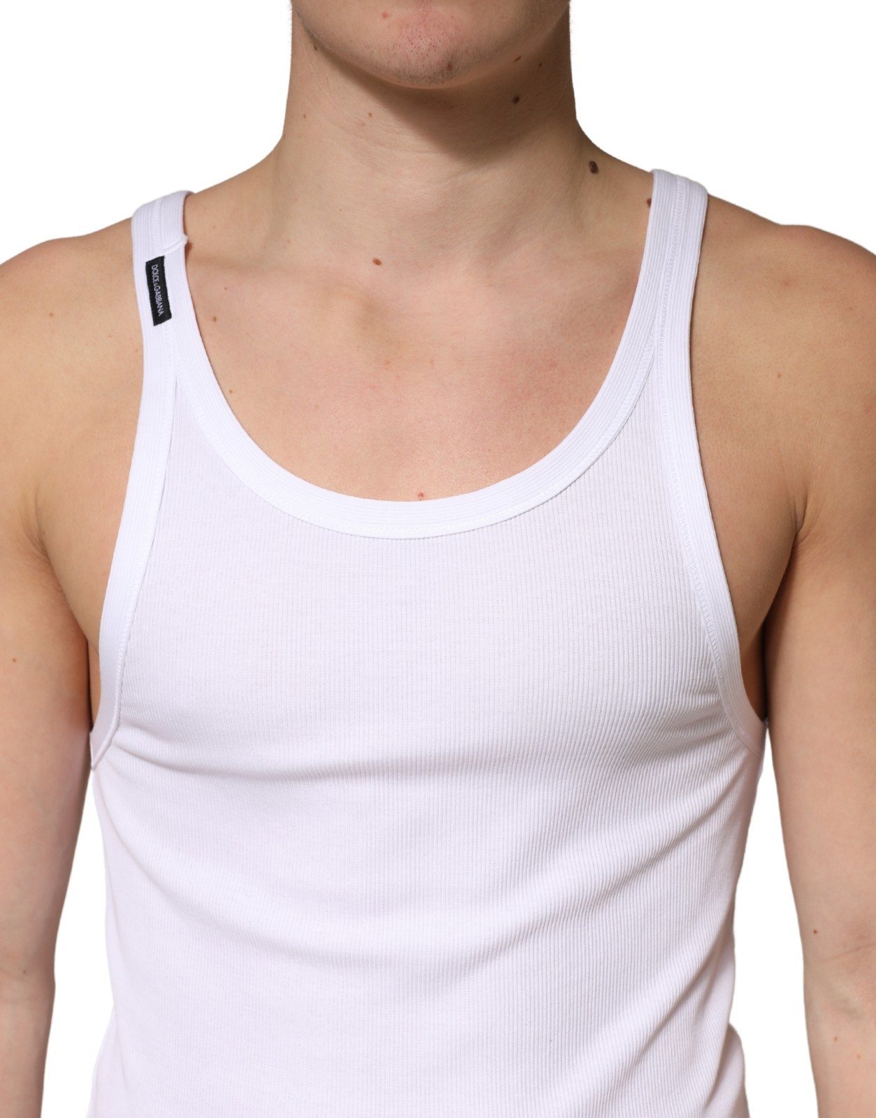 DOLCE & GABBANA T-shirt White Ribbed Cotton Sleeveless Tank Top IT48/US38/M $180