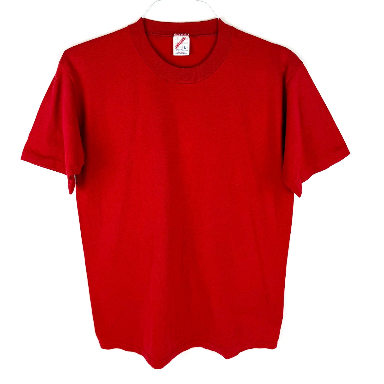 Vintage Blank T Shirt 1990s JERZEES Blank Red Cotton Polyester Blend Adult LARGE