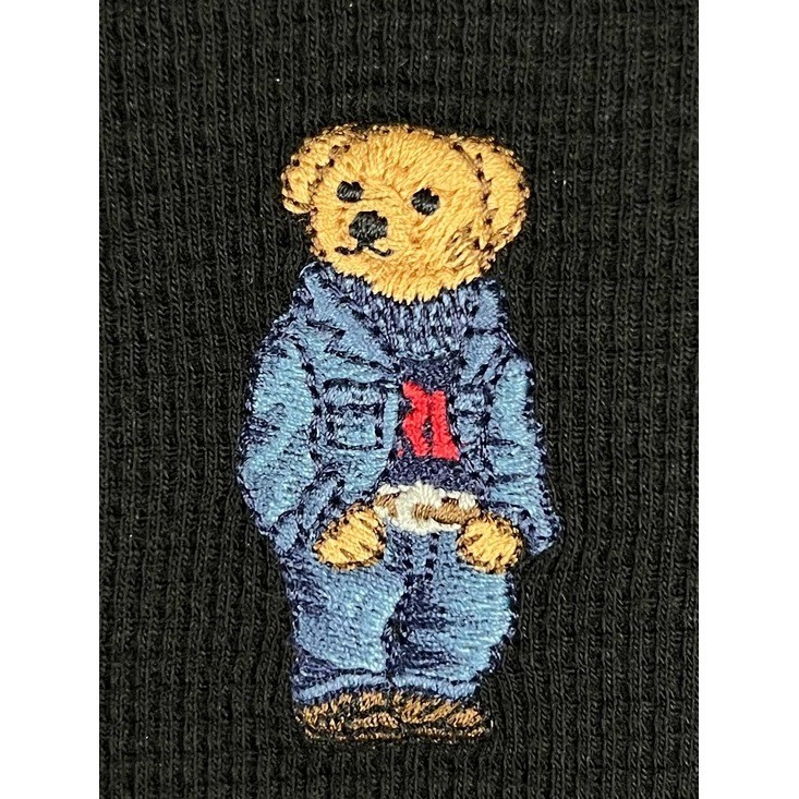 Polo Ralph Lauren Polo Bear Waffle Knit Thermal Sleep Shirt Black Preppy Size M