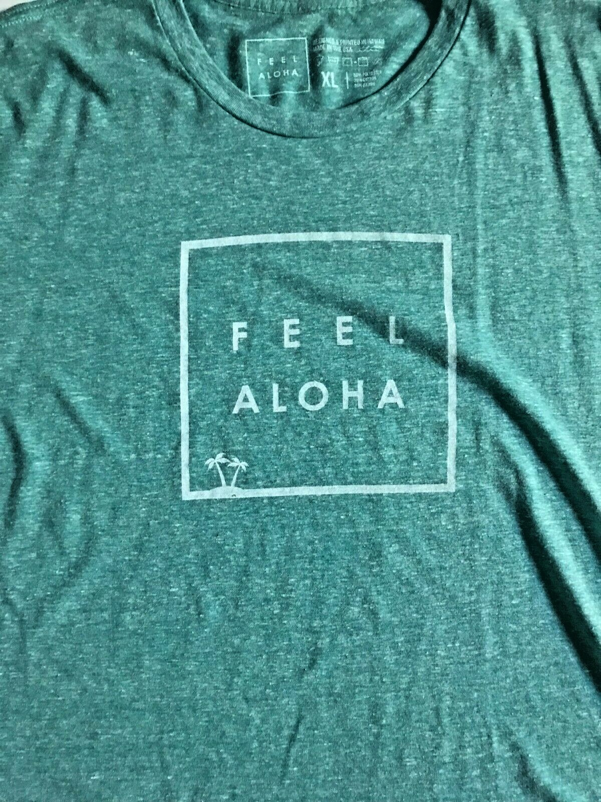 New FEEL ALOHA Mens Teal Blue Logo Soft Cotton Rayon Poly Tee T-shirt sz XL