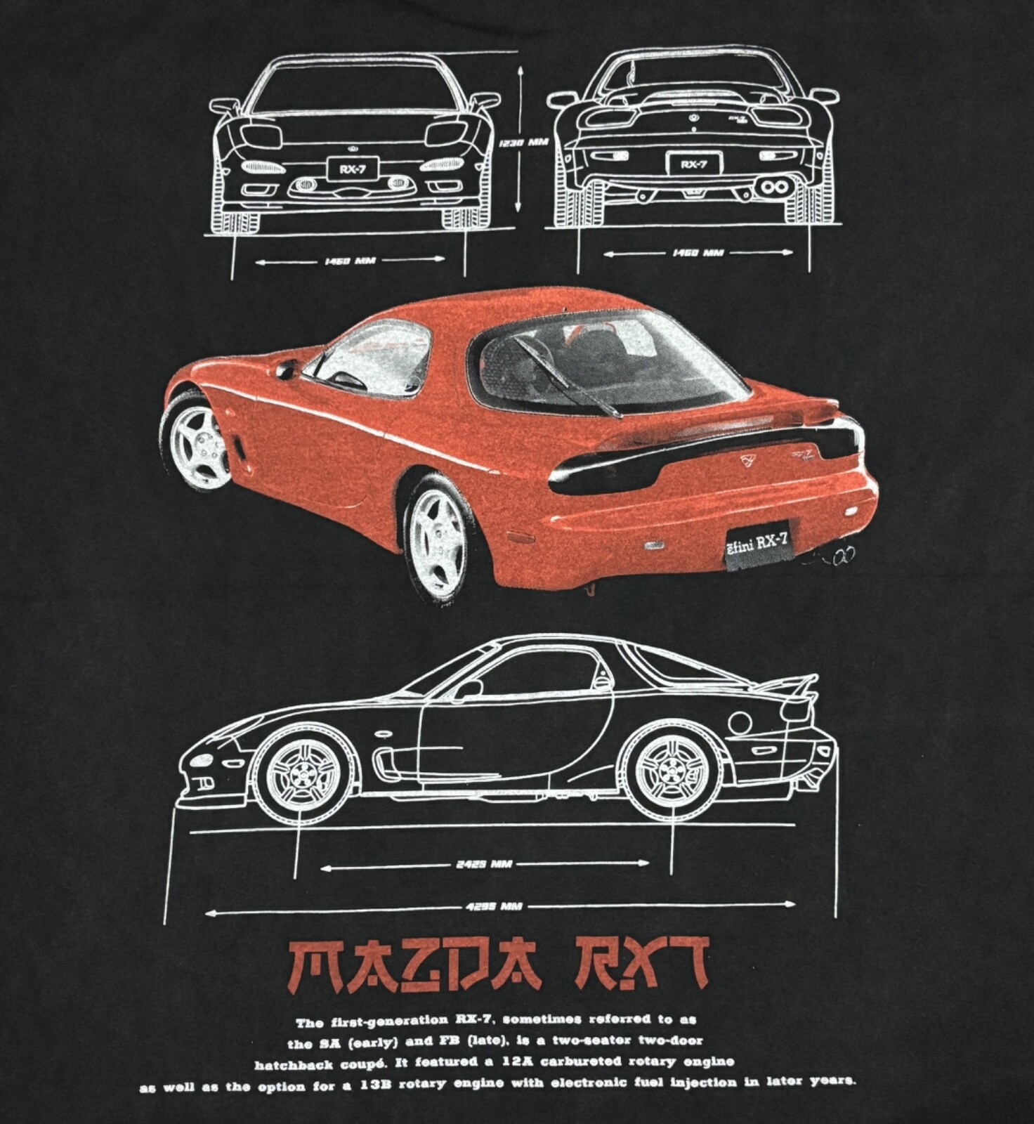 Mazda RX-7 AOP Vintage RARE Car 90s Motor Race XL Single Stitch T-Shirt REPRINT