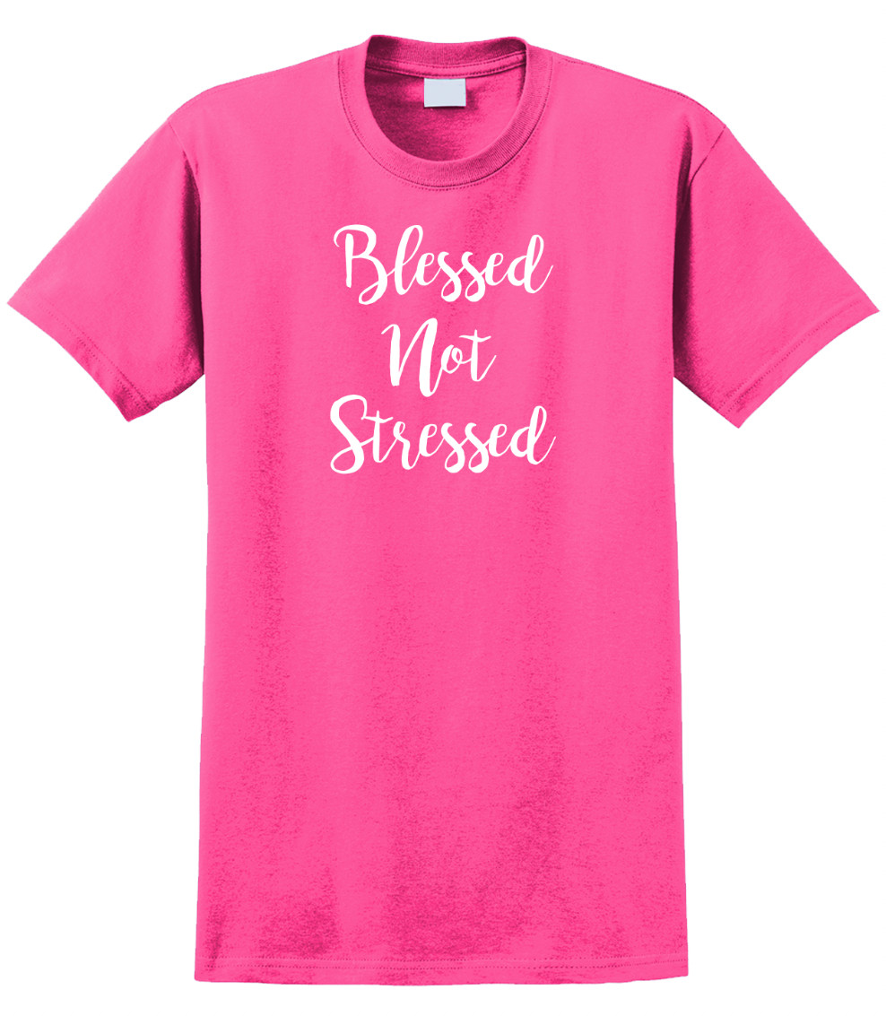 Blessed Not Stressed T-Shirt Short Sleeve Graphic Glitter Tee Unisex Apparel