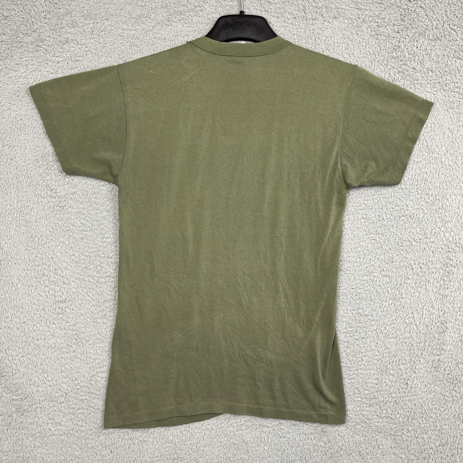 VTG Army Green T Shirt Single Stitch Olive MZRS 16.5” PTP Military Distress 70s