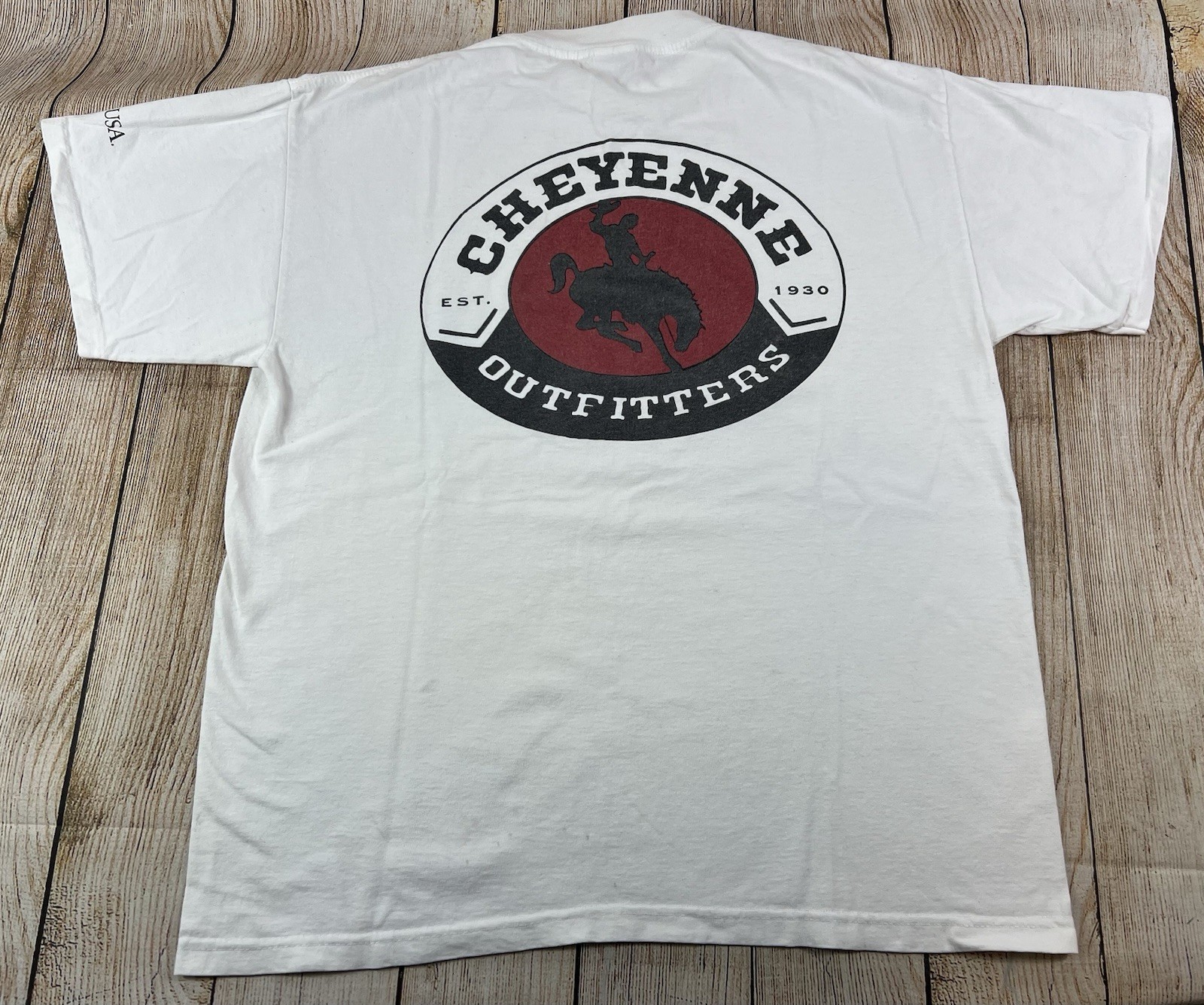 Vintage 90s Cheyenne Outfitters First USA Cowboy Horse Western White T Shirt XL