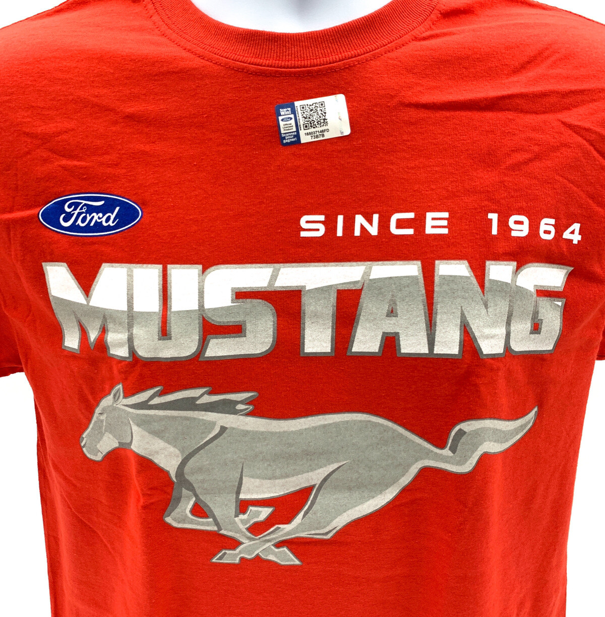 Ford Mustang T-Shirt – Red w/ Running Pony Since 1964 & Multiple Logos On Back