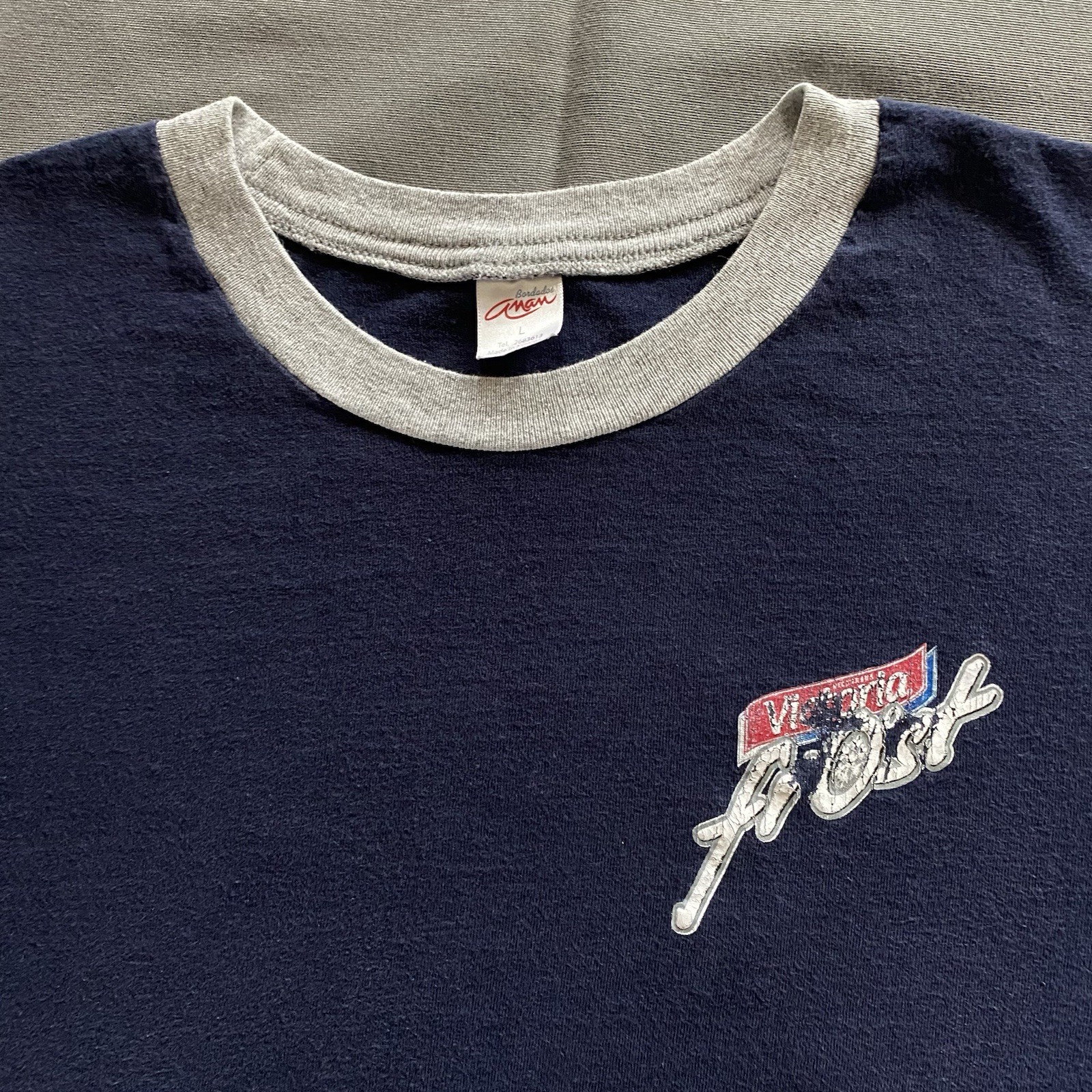 Vtg 2000s Victoria Frost Cerveza T Shirt Mens Large Navy Blue Beer Alcohol Promo
