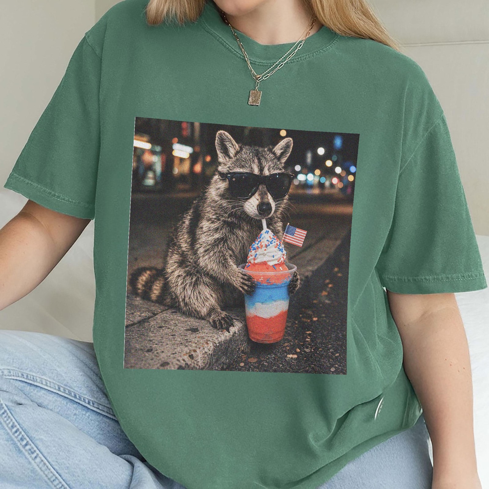 Funny 4th of July Raccoon Shirt Patriotic Slushie Red White Blue Tee