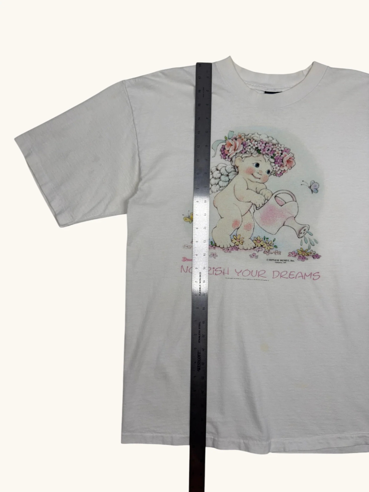 Vintage Earth Tones Nourish Your Dreams Cherub Angel Graphic T-Shirt White XL
