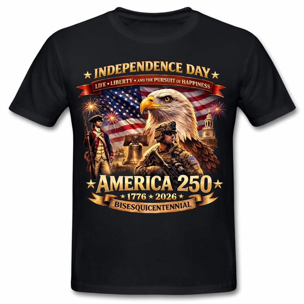 250 Years of Freedom 1776-2026 Patriotic Eagle T-Shirt USA Flag 4th of July Tee
