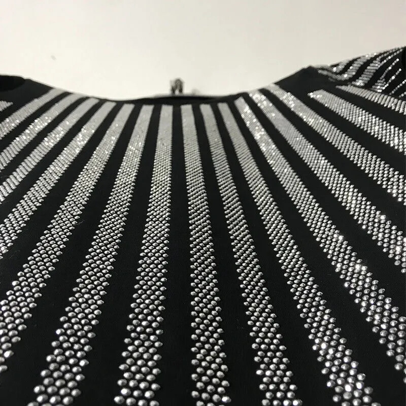 New Men Luxury Diamond Rhinestones Fashion Black T-Shirt High Quality